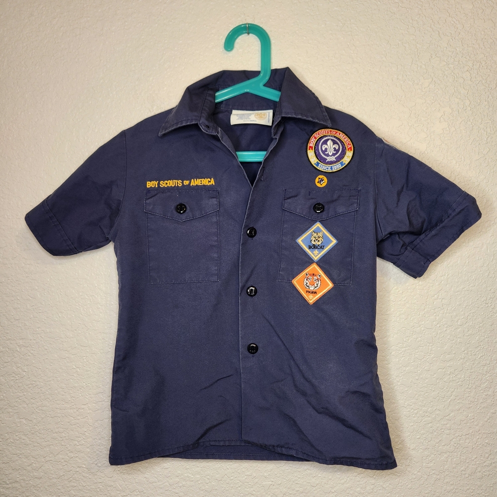 Boy Scouts Of America Official Youth Shirt Small Uniform Blue Patches BSA